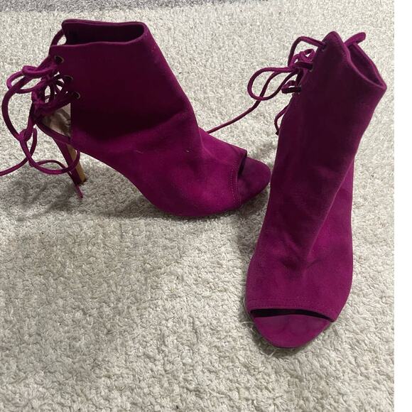 Joie Womens 37 Lexington Peep Toe Bootie Magenta Plum Barbie Heels Suede Leather - Picture 3 of 13